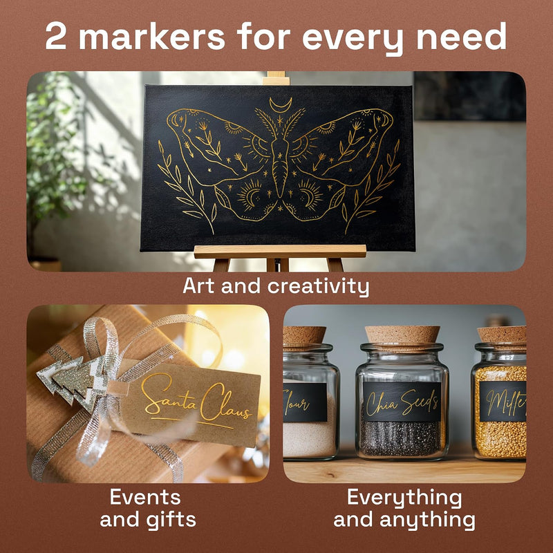 ARTISTRO 2 Gold Acrylic Paint Markers - 0.7mm Extra Fine-Tip Metallic Paint Pens - Perfect for Crafting, Art Projects, & More