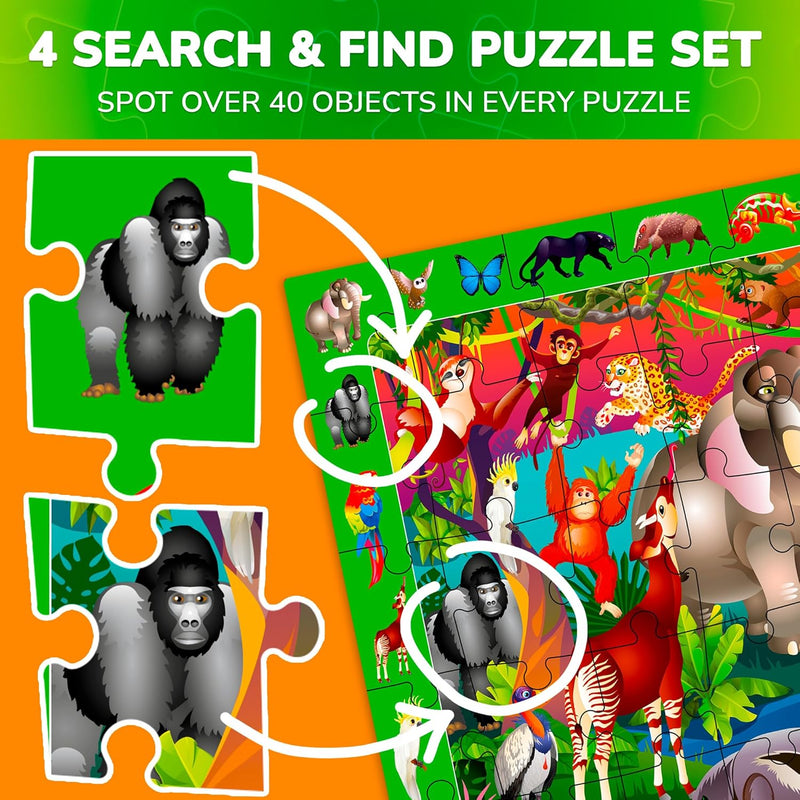 QUOKKA Puzzles for Kids Ages 4-6 - 4 x 60 Puzzles for Toddlers 5-8 - Educational Search and Find Toy for 8-10 yo for Learning Forest Polar, USA National Park Animals and City Life
