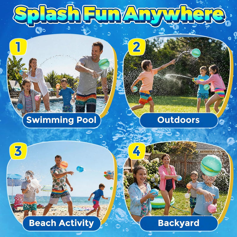 12 Pcs Reusable Water Balloons, Self-Sealing Refillable Water Balls, Pool Toys for Kids Ages 4-14, Pool Beach & Outdoor Water Ballons