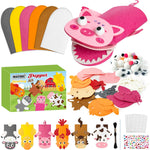 WATINC 6-Piece Animal Hand Puppet Making Kit for Kids, DIY Art Craft Felt Sock Puppets, Pompoms, Googly Eyes, and Felt Decorations for Creative Storytelling and Role Play.