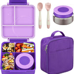 Bento Lunch Box Set for Kids with 8oz Soup Thermo, Leak-Proof Lunch Containers with 4 Compartment, Kids Thermo Hot Food Jar and Insulated Lunch Bag for Kid to School-Blue