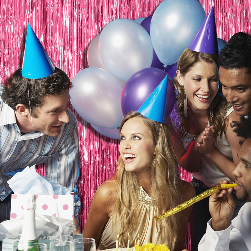 2-Pack Pink Foil Fringe Tinsel Party Backdrops for Birthdays, Bachelorettes, Graduations, and More
