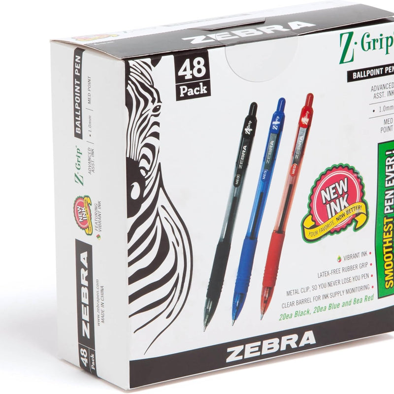 Zebra Pen Z-Grip Retractable Ballpoint Pen, Smooth-Flowing Black Ink, 1.0mm Medium Point, School & Office Supplies, Ideal for Note-Taking, Journal and Planner Use, 18-Pack (22218)