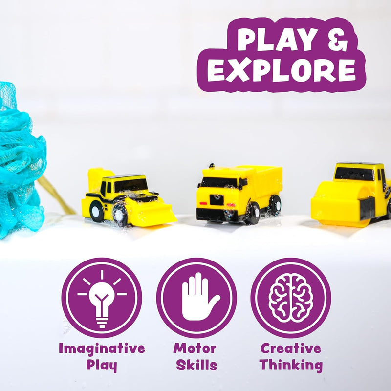 Tub Works® Construction Trucks Mold-Free Bath Toys, 6-Pack | Sealed Design Keeps Moisture Out | Soft, Squeezable & Float on Water