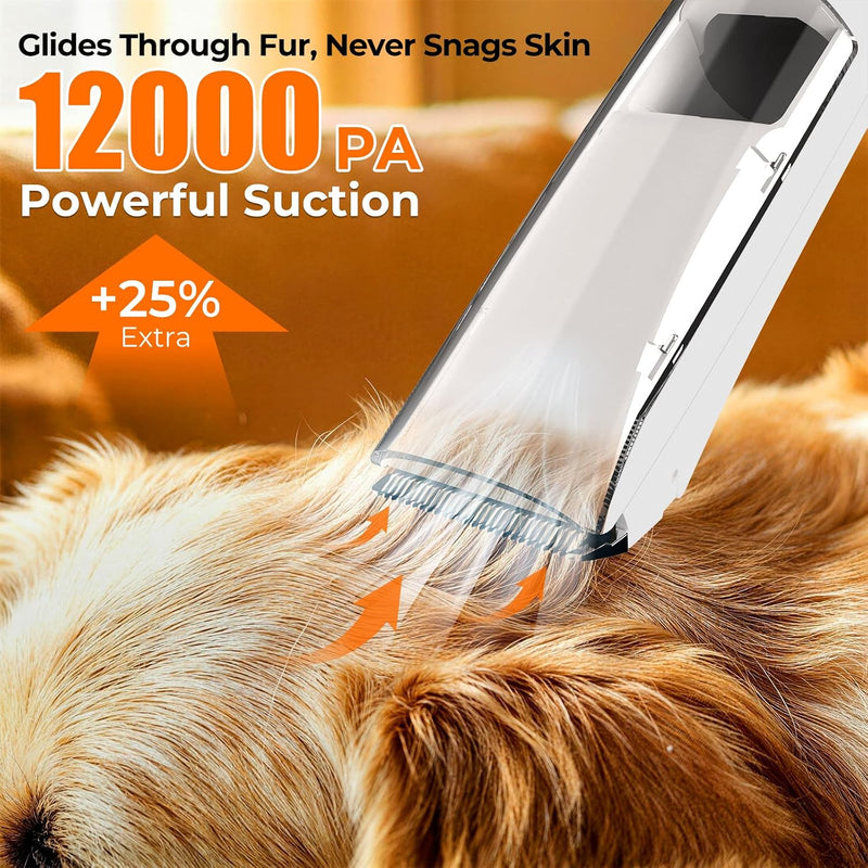 Dog Grooming Vacuum Kit, 12000Pa Pet Hair Vacuum with Clipper | 2L Dust Cup, Low Noise, 5-in-1 Grooming Kit with Clipper & Cleaning Brush for Home Shedding and Trimming, PG100