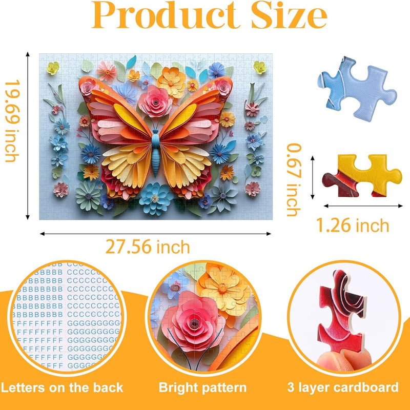 Challenging 1000 Piece Jigsaw Puzzle for Adults, Noctilucous Butterfly & Flower Art Design, Premium Click-Fit Pieces with Anti-Glare Coating, 3D Wall Decor, 27.5x19.6 Inch Dimensions.