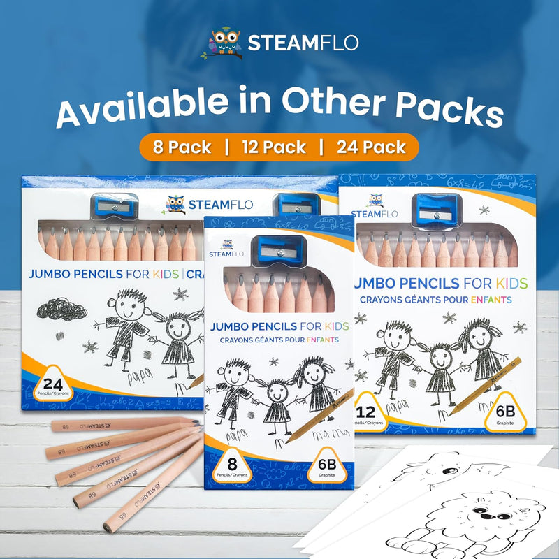 Learning Pencils For Toddlers 2-4 Years–Kids Pencils For Beginners, Toddlers And Preschoolers, Jumbo Triangle Shape With Soft Graphite (8pk+Sharpener)