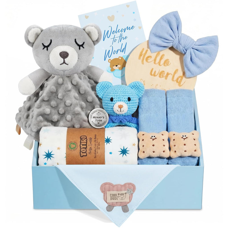 Newborn Baby Girl Gift, 9 Pcs Baby Gifts for Girls Newborn Essentials, New Baby Girl Gift Basket Baby Shower Gender Reveal Gifts, New Mom Gift Swaddle Blanket Bunny Rattle Gift Set