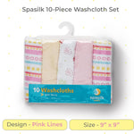 Spasilk Washcloths for Newborn Boys and Girls, Soft Terry Baby Washcloths, Baby Essentials, Ideal, Pink Lines, Pack of 10