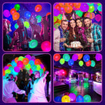 100 Pcs UV Neon Balloons for Birthday Decorations, Wedding Glow Party Supplies, Blacklight Reactive Fluorescent Balloons