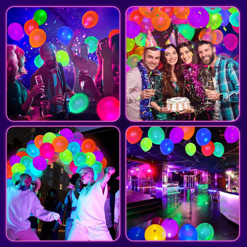100 Pcs UV Neon Balloons for Birthday Decorations, Wedding Glow Party Supplies, Blacklight Reactive Fluorescent Balloons