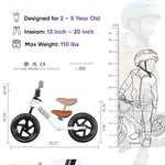 KRIDDO Toddler Balance Bike for 2-5 year olds, 12 inch push bike with customization options