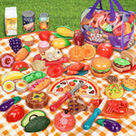 LAUGIGLE Pretend Play Food for Kids Kitchen, 78Pc Cutting Toy Food with Storage Bag | Pretend Play Food for Kids Kitchen-Toys Food with Veggies, Fruits, Play Kitchen Accessories, Boys Girls Gift