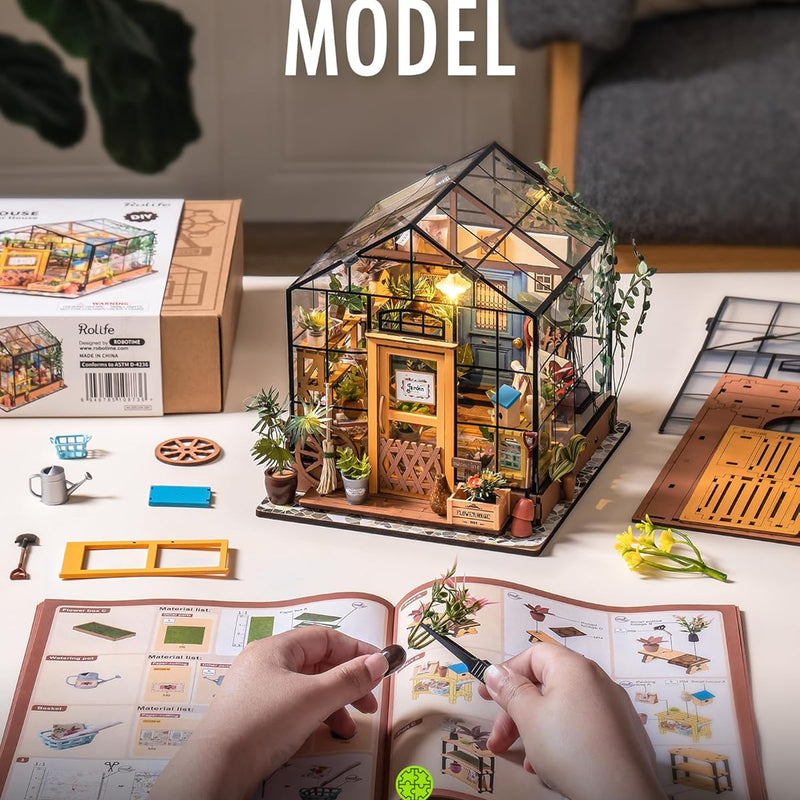 Rolife DIY Miniature Greenhouse Kit with Furniture for Adults, Halloween/Christmas Decorations - Cathy's Greenhouse