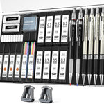 Four Candies 25PCS Mechanical Pencil Set with Case, Art Supplies with Metal Pencil 0.5, 0.7, 0.9 mm & 3PCS 2mm (HB 2H 2B 4B Color) & 432 Graphite Lead Refills, Technical Drawing Kit for Teen & Adults