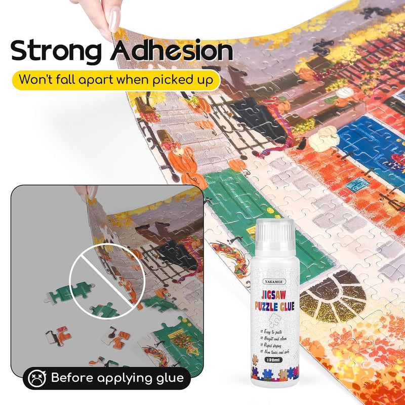 YAKAMOZ Jigsaw Puzzle Glue with Sponge Head for Adults Clear Water-Soluble Craft Puzzle Glue Quick Dry for 1000/1500/3000 Pieces of Puzzle,120ML