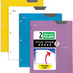 Five Star 2-Pocket Plastic Folder with Stay-Put Tabs, Fits 3-Ring Binder, Holds 8.5" x 11" Paper, Assorted Colors, 4 Pack (333420A)