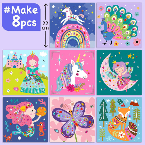 EZCRA Gem Sticker Kit for Kids - 990+ Stickers, 8 Unicorn Princess Themes | Diamond Art Stickers and Gem Craft Set. Mess-Free and DIY Arts and Crafts. Birthday and Holiday Gift for Girls Ages 3-8.