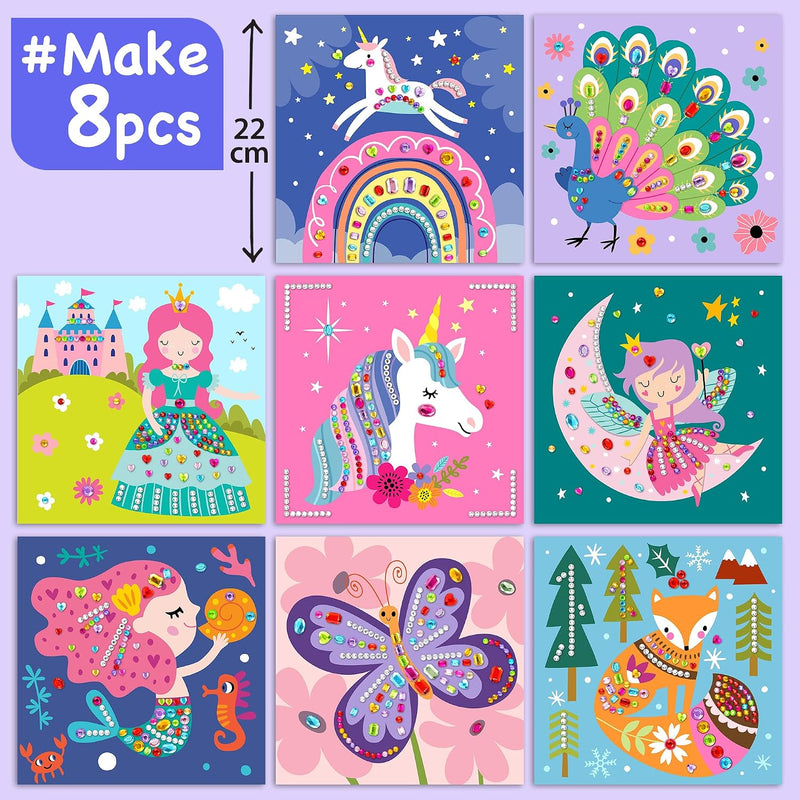 EZCRA Gem Sticker Kit for Kids - 990+ Stickers, 8 Unicorn Princess Themes | Diamond Art Stickers and Gem Craft Set. Mess-Free and DIY Arts and Crafts. Birthday and Holiday Gift for Girls Ages 3-8.