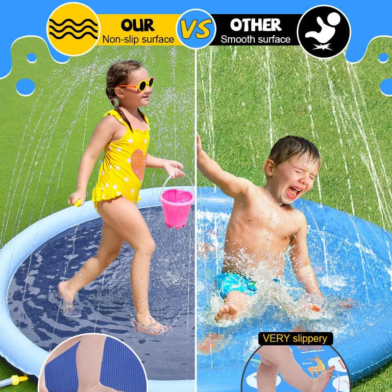 VISTOP 67" Non-Slip Splash Pad for Kids and Dogs, Thickened Sprinkler Pool for Toddlers, Outdoor Backyard Water Toys, Fun Fountain Play Mat for Babies, Children & Pets Blue