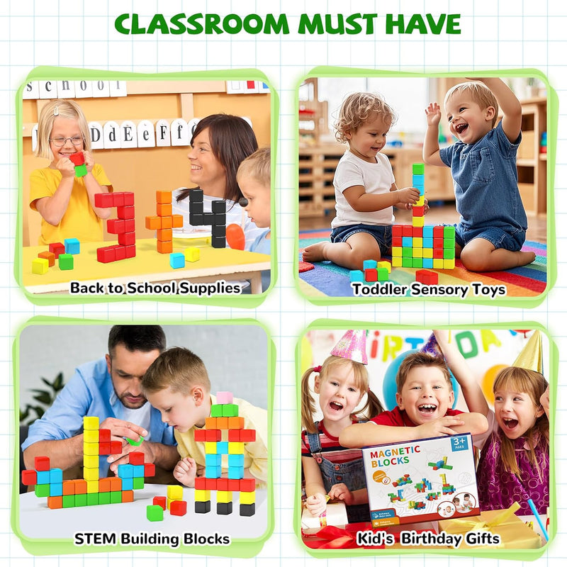 Hiwawind 40pcs Magnetic Blocks -Ideal Gifts for 3 4 5 6 Year Old,STEM Learning Toys for 3-5 Year Old Boys & Girls, Safe & Strong Building Blocks with ASMR Sounds,Classroom Must Haves