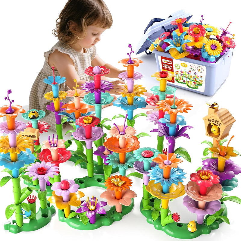 81-Piece Flower Garden Building Toys Set for Girls Ages 3-6, Building Educational Stem Toys with Storage Box