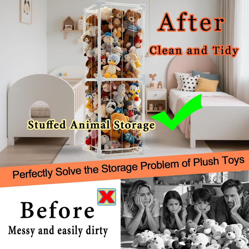 Large Stuffed Animal Storage Organizer, Creative PVC Stuffed Animals Storage Zoo Cage, Vertical Space Saving Large Capacity Plush Toy Zoo Holder for Kidroom Playroom-White