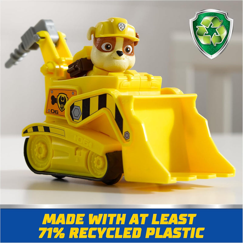 Paw Patrol, Rubble's Bulldozer Toy Truck with Collectible Action Figure, Sustainably Minded Kids Toys