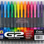 Pilot G2 Premium Gel Roller Pens, Rainbow Gel Pens, G2 Rainbow Colors Pack, 15 Pack Pouch, Fine Point 0.7 mm, Assorted
