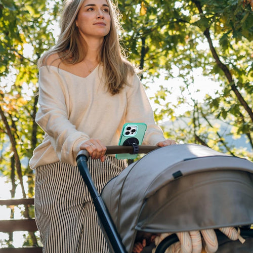 Magnetic Phone Holder for Stroller, Shopping Cart & Golf Push Cart | Handlebar Phone Mount for MagSafe | Strap with Strong Magnet for Mag Safe | Stroller Accessories for Uppababy, Nuna, Bugaboo...