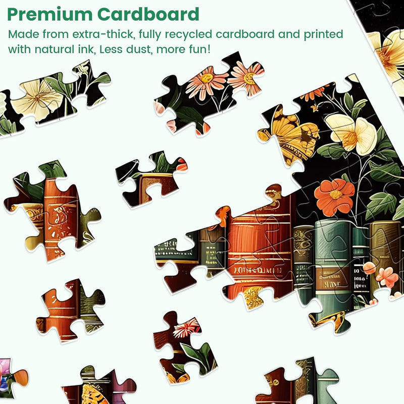 Vintage Wildflowers and Books 500-Piece Puzzle: Recycled Cardboard Jigsaw Challenge for Adults and Seniors