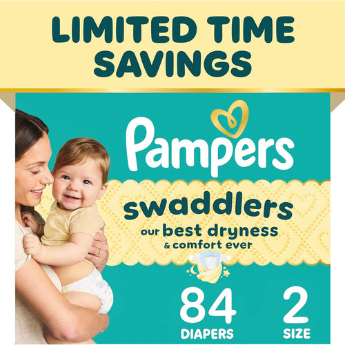 Pampers Swaddlers Diapers, Size S2 (10-22 lbs), 84 Count, Absorbent, Keeps Baby Dry and Comfortable, Pediatrician Recommended Skin Safe Disposable Baby Diaper
