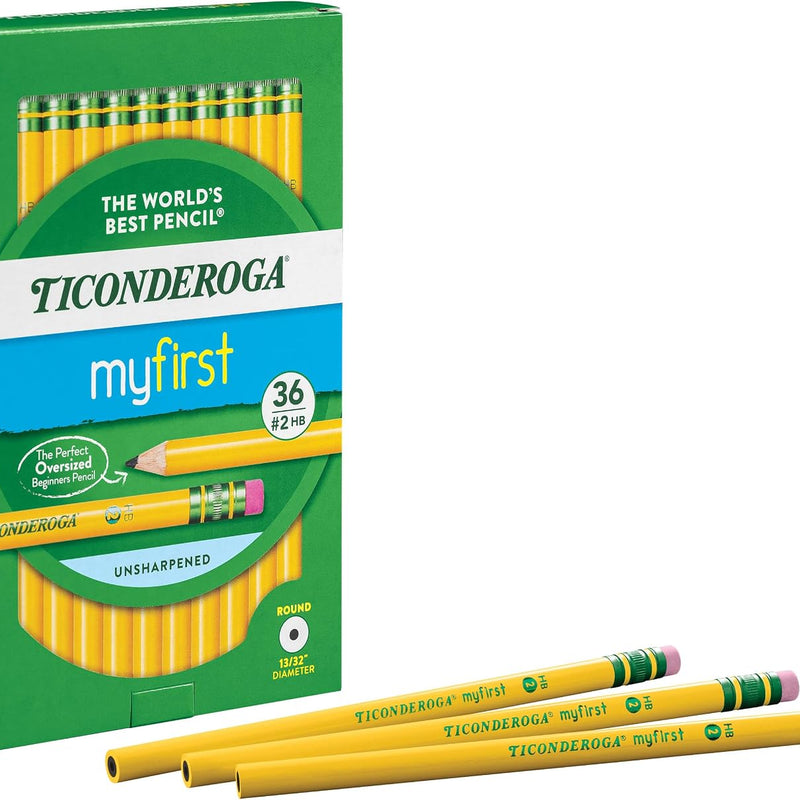 Ticonderoga My First Wood-Cased Pencils, 2 HB, Yellow, 36 Count