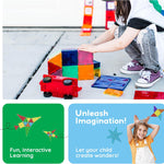 PicassoTiles 60 Piece Set Clear Magnetic 3D Blocks Construction Playboards for Toddlers and Kids