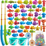 Niplooow Pool Fishing Toys Games for Kids Ages 3-8, Water Table Bathtub Toy with Inflatable Pool Pole Rod Net and Plastic Floating Fish