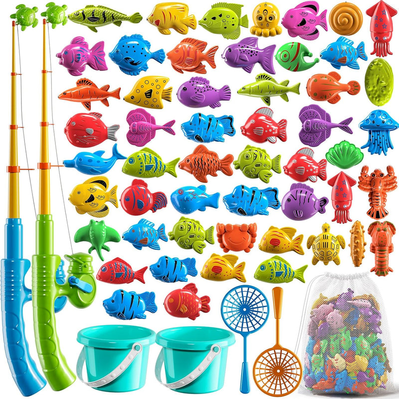 NIPLOOOW Magnetic Fishing Game Pool Toys for Kids 3-5, Water Table Bathtub Kiddie Party Toy with Pole Rod Net Plastic Floating Fish, Outdoor Toys for Boys Girls Kids Age 3 4 5 6 7 8 Year Old