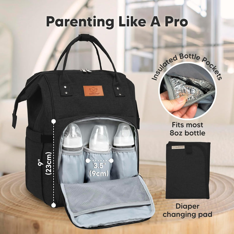 KeaBabies Baby Diaper Bag Backpack, Baby Bag for Boys, Girls (Trendy Black) | Large, Waterproof, Multi Function, Travel Diaper Backpack with Changing Pad, Durable Travel Essentials for Moms and Dads
