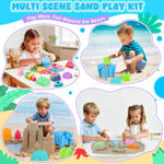 Beach Toys, Creative Sand Toys for Kids Boys and Girls, Sand Castle Building Kit with Stack Castle Buckets, Tools, Mesh Bags, Character Molds for Role Play, Outdoor Toys for Toddlers Kids Ages 3-10