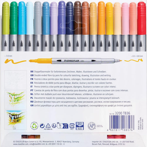 Staedtler Double Ended Markers, Assorted Bullet Tips, Assorted Colors, 36/Pack