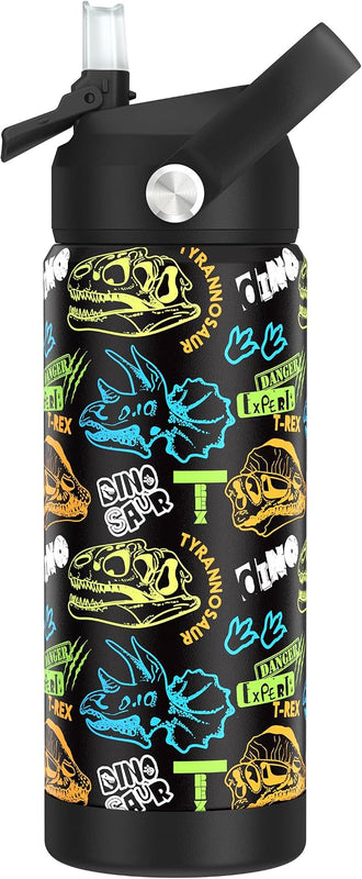 Boys Game Water Bottle for School，Kids 18 oz Insulated Stainless Steel Cup with Straw, Double-Wall Vacuum Leakproof