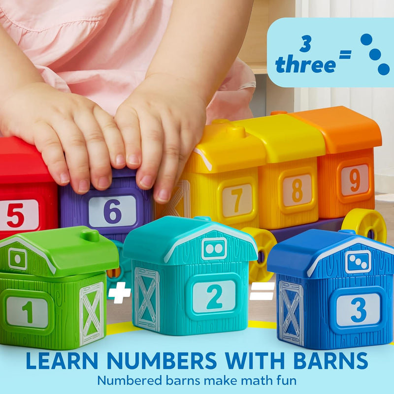 Play-Act Learning Toy for Toddlers, 1-3 Years Old, Counting, Matching & Sorting Montessori Learning Farm Train with 9 Farm Animals