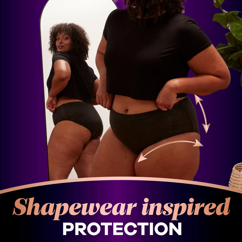 Always Discreet Boutique Incontinence and Postpartum Underwear for Women, Maximum Protection, Small/Medium, Black, 20 Count