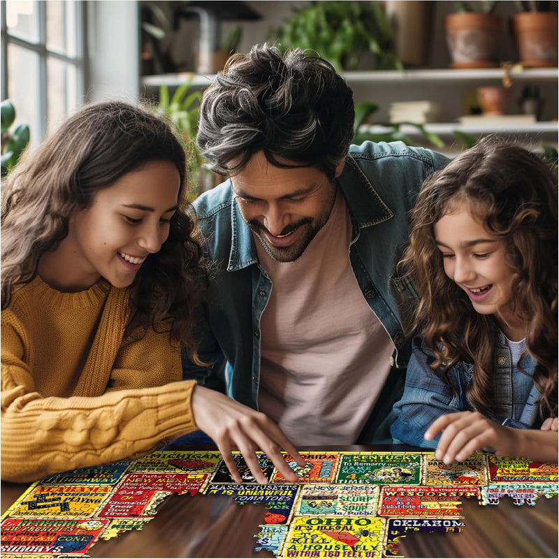 White Mountain 1000 Piece Jigsaw Puzzle Funny Rules Collage Puzzles with Large Pieces Gift for Adults and Family 24"x30" - Crazy State Laws