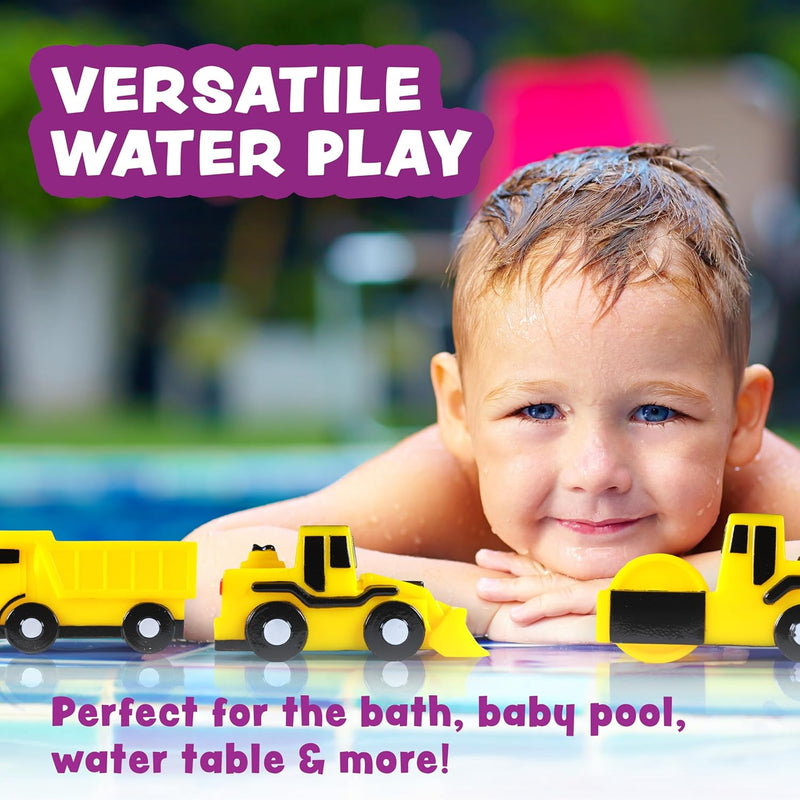 Tub Works® Construction Trucks Mold-Free Bath Toys, 6-Pack | Sealed Design Keeps Moisture Out | Soft, Squeezable & Float on Water