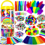 FUNZBO Arts and Crafts Supplies for Kids - Toddler DIY Craft Set | with Glitter Glue Sticks, Pipe Cleaners, Pom Poms , Popsicle Sticks Tools for School, Birthday Gifts for Boys & Girls Ages 4+