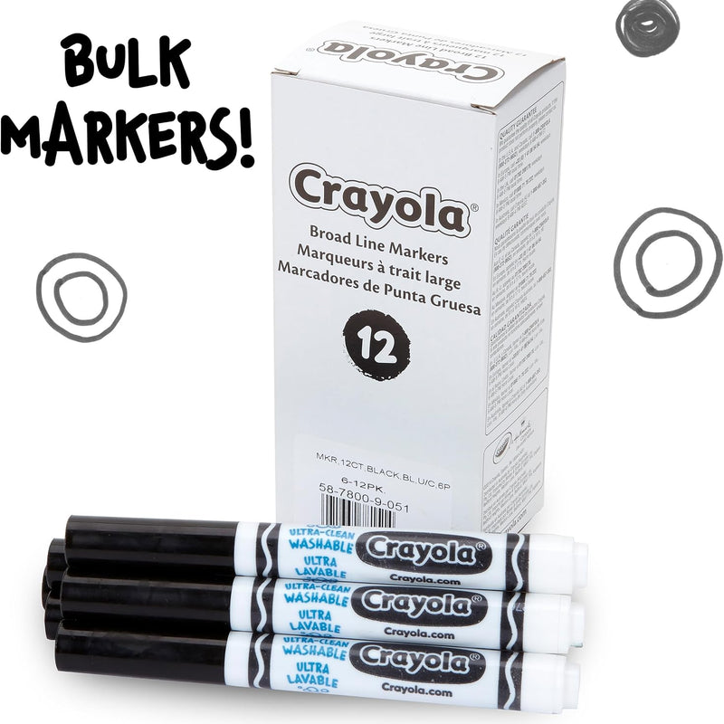 Crayola Washable Markers for Kids - Black (12ct), Bulk Broad Line Markers for School, Classroom Essentials, Teacher Classroom Must Haves for Elementary School