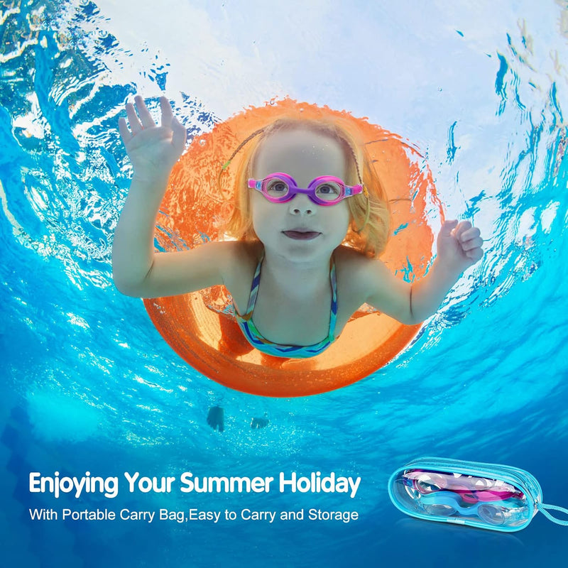 Kids Swim Goggles 2 Pack, Anti Fog No Leak Swimming Goggles for Boys Girls Ages 6-14, Wide View Swim Goggles Kids