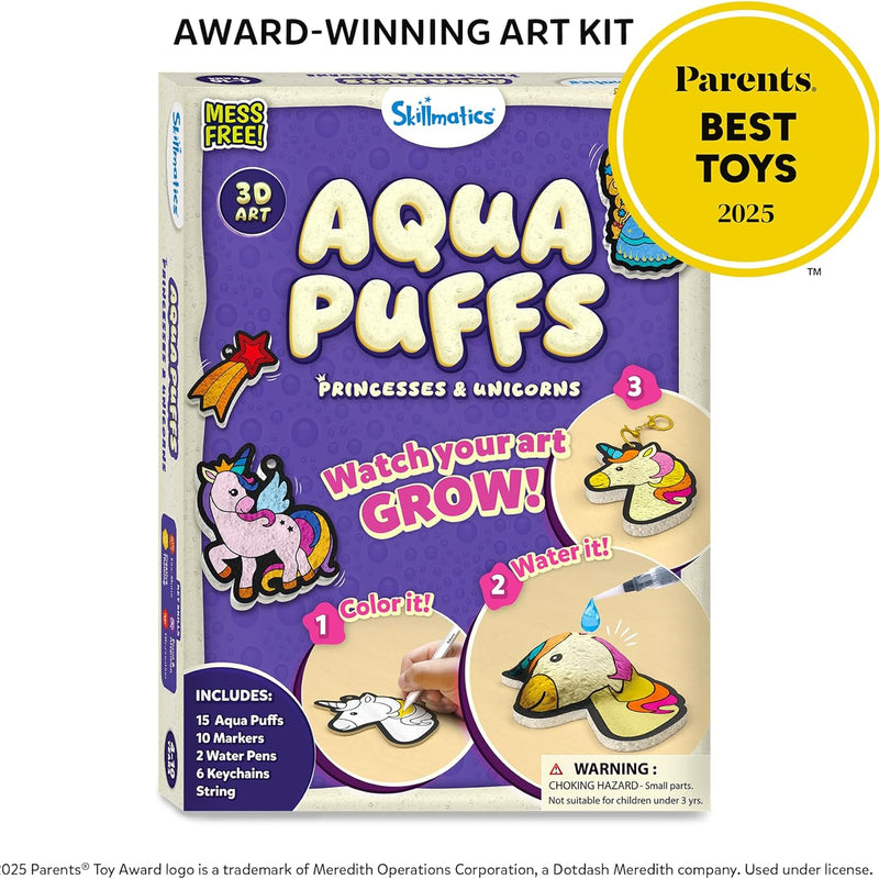 Skillmatics Aqua Puffs Unicorns, Art & Craft Gift for Kids, Paint by Number | DIY Princess Puffy Keychains, Screen-Free, Mess-Free Activity, Creative Kit for Girls & Boys Ages 4, 5, 6, 7, 8, 9, 10