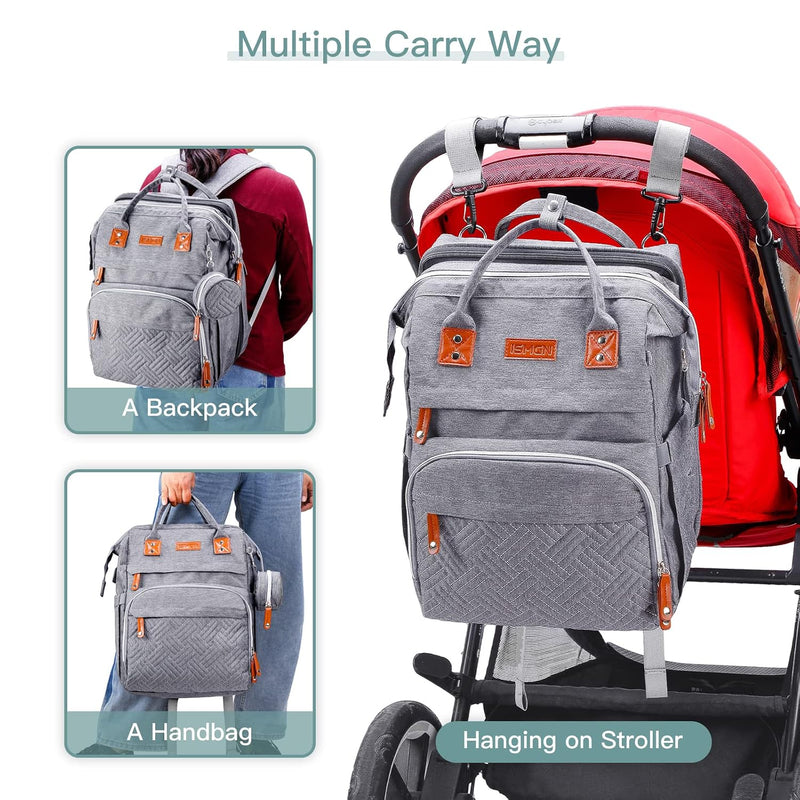 ISMGN Diaper Bag Backpack with Changing Station, Baby Bag for Mom, Grey | Baby Diaper Bag, Large Diaper Bag Backpack, Baby Bags for Boys Girls, Mens Diaper Bag, Diaper Backpack for Women