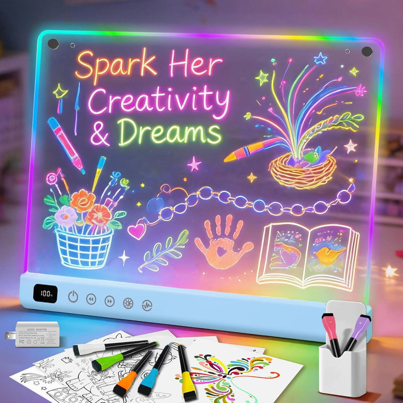 13.7" Rechargeable Led Drawing Board with 8 RGB Colors, 6 Dynamic Modes, Portable Stand for Kids and Adults